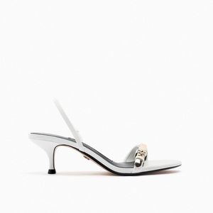 Zara Low Heel Leather Sandal White Size 8